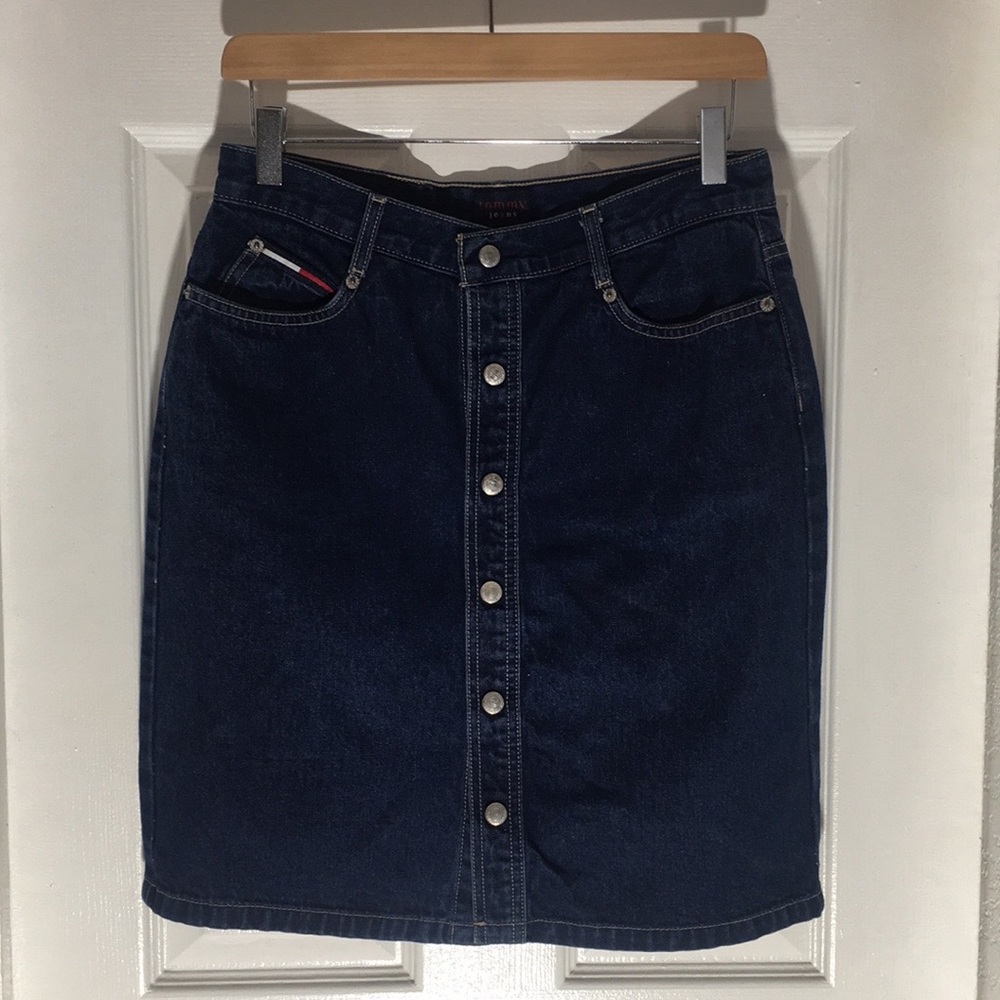 Y2K Tommy Jeans Button Front Denim Skirt - Picture 8 of 14